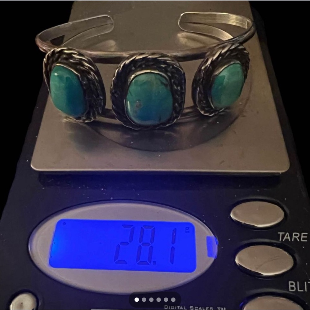 Heavy Sterling Silver 3 Stone Turquoise Kingsman C Cuff Bracelet